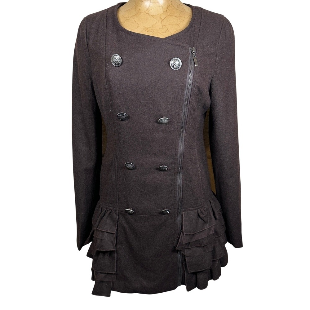 Cecico Dark Brown Double‎ Breasted Ruffle Hem Jacket gothic Victorian pirate